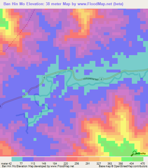 Ban Hin Mo,Thailand Elevation Map