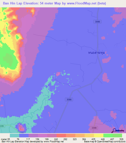 Ban Hin Lap,Thailand Elevation Map