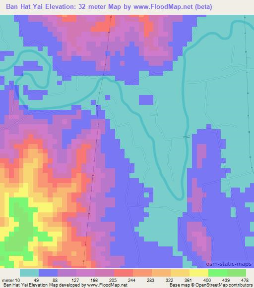 Ban Hat Yai,Thailand Elevation Map
