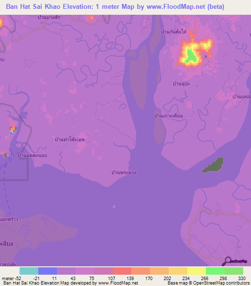 Ban Hat Sai Khao,Thailand Elevation Map