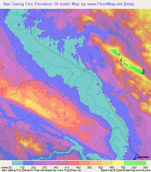 Ban Gaeng Cho,Thailand Elevation Map