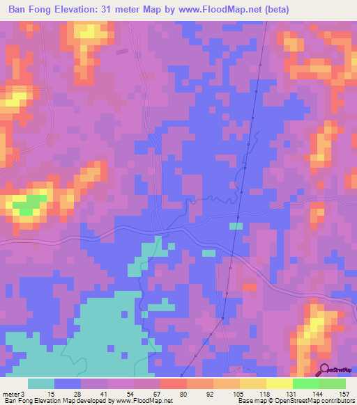 Ban Fong,Thailand Elevation Map