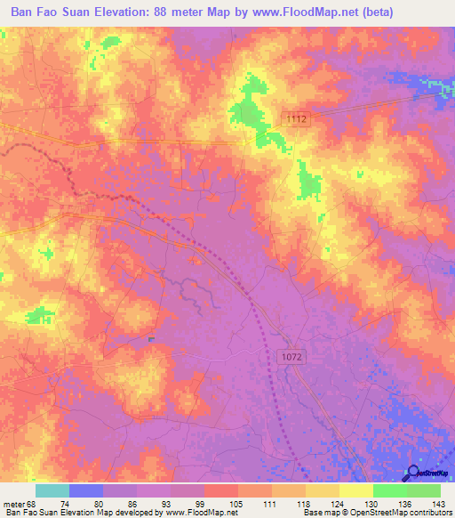 Ban Fao Suan,Thailand Elevation Map
