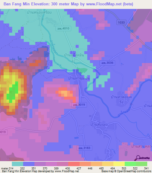 Ban Fang Min,Thailand Elevation Map