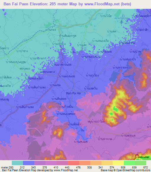 Ban Fai Paen,Thailand Elevation Map