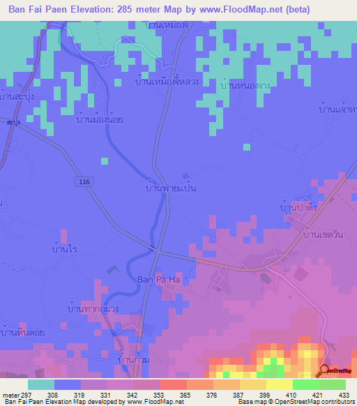 Ban Fai Paen,Thailand Elevation Map
