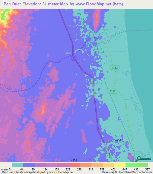 Ban Duat,Thailand Elevation Map