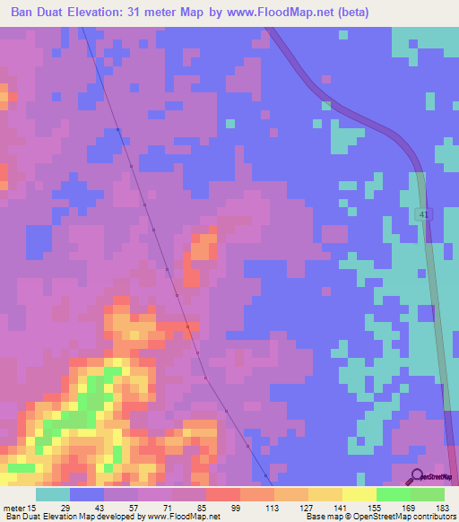 Ban Duat,Thailand Elevation Map