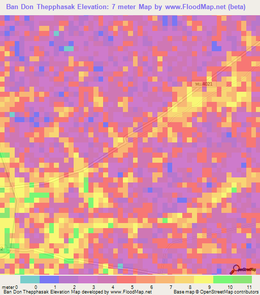 Ban Don Thepphasak,Thailand Elevation Map
