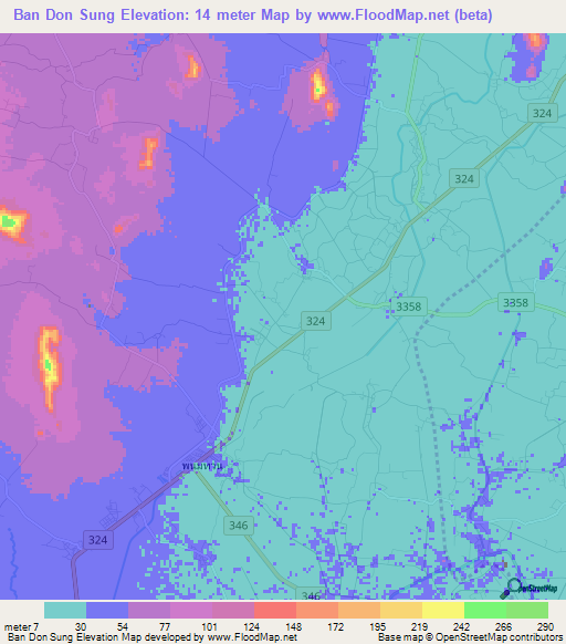 Ban Don Sung,Thailand Elevation Map