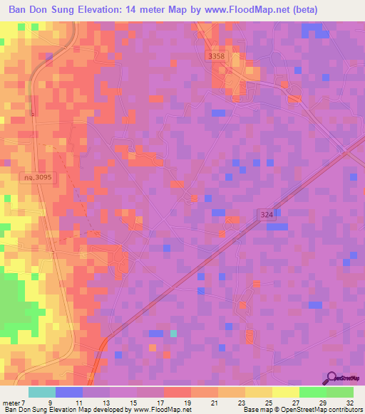 Ban Don Sung,Thailand Elevation Map