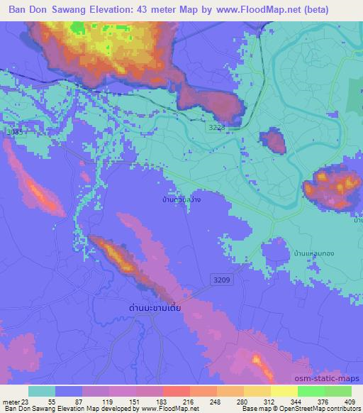 Ban Don Sawang,Thailand Elevation Map