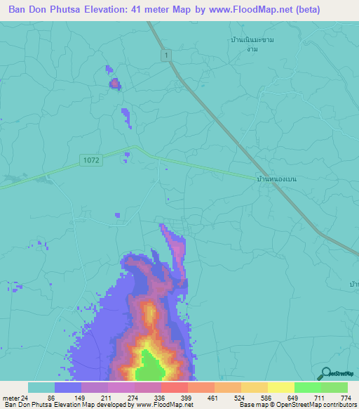 Ban Don Phutsa,Thailand Elevation Map