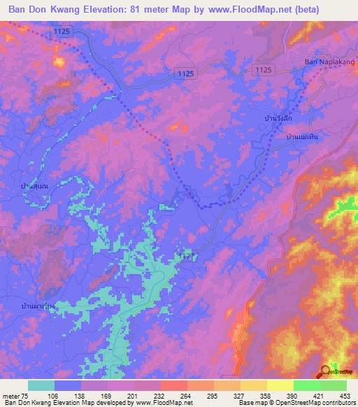 Ban Don Kwang,Thailand Elevation Map