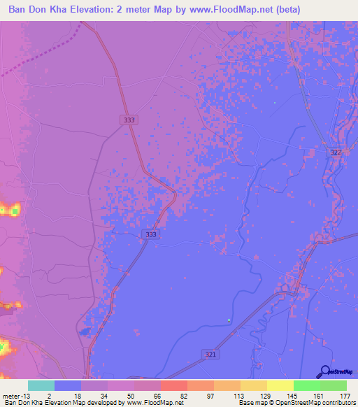 Ban Don Kha,Thailand Elevation Map