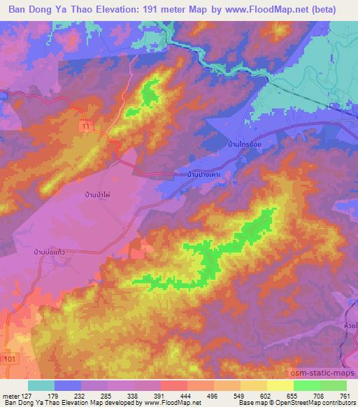 Ban Dong Ya Thao,Thailand Elevation Map