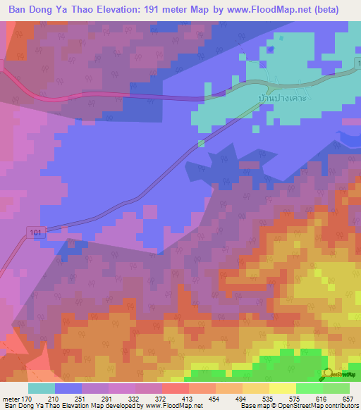 Ban Dong Ya Thao,Thailand Elevation Map