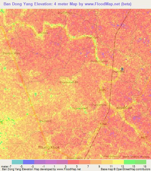 Ban Dong Yang,Thailand Elevation Map