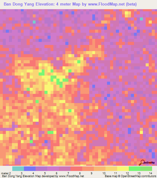 Ban Dong Yang,Thailand Elevation Map