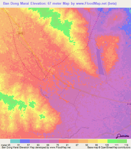 Ban Dong Marai,Thailand Elevation Map