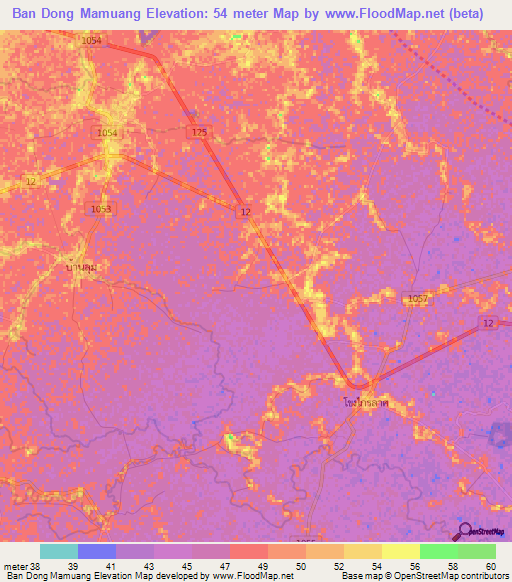 Ban Dong Mamuang,Thailand Elevation Map