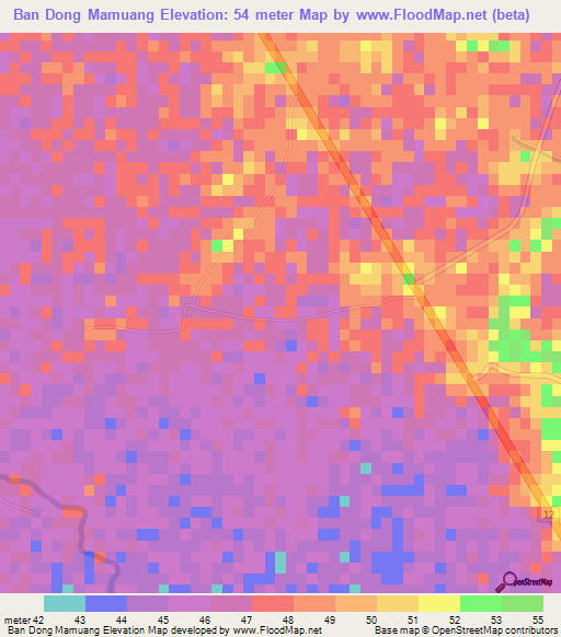 Ban Dong Mamuang,Thailand Elevation Map