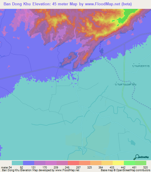 Ban Dong Khu,Thailand Elevation Map