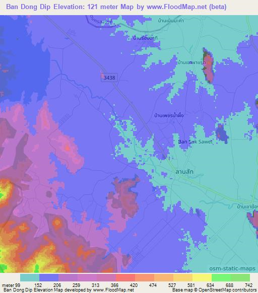 Ban Dong Dip,Thailand Elevation Map