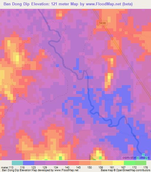 Ban Dong Dip,Thailand Elevation Map