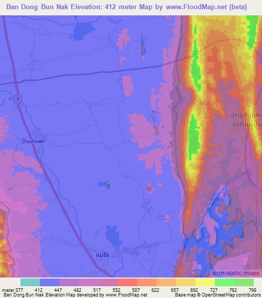 Ban Dong Bun Nak,Thailand Elevation Map