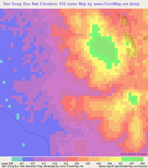 Ban Dong Bun Nak,Thailand Elevation Map
