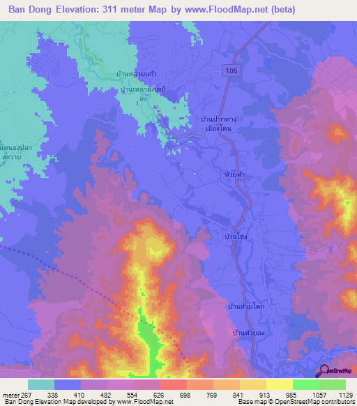 Ban Dong,Thailand Elevation Map