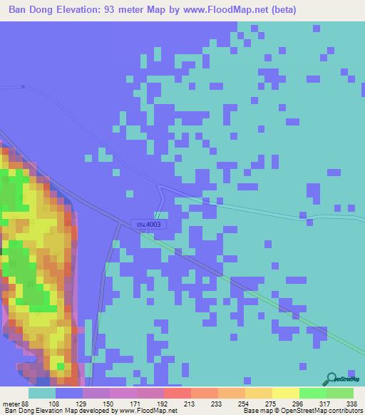 Ban Dong,Thailand Elevation Map