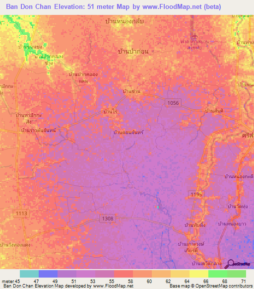 Ban Don Chan,Thailand Elevation Map