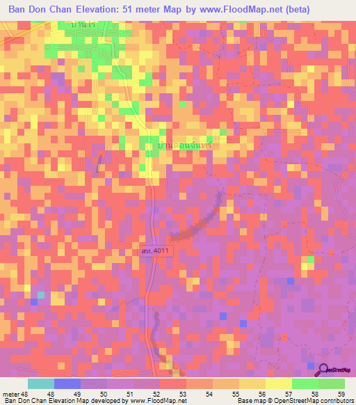 Ban Don Chan,Thailand Elevation Map