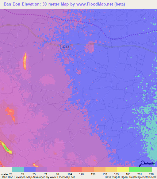 Ban Don,Thailand Elevation Map