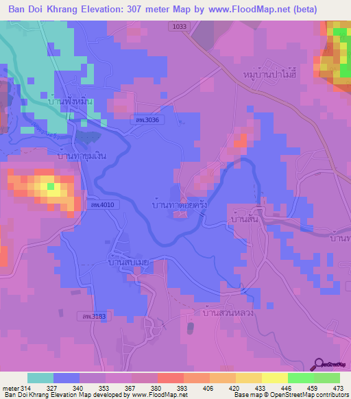 Ban Doi Khrang,Thailand Elevation Map