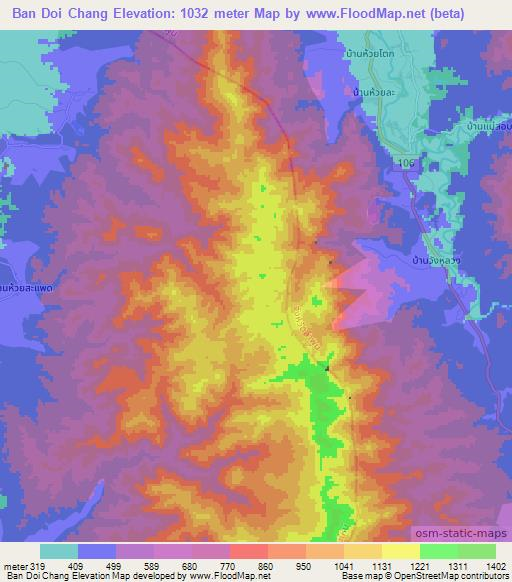 Ban Doi Chang,Thailand Elevation Map