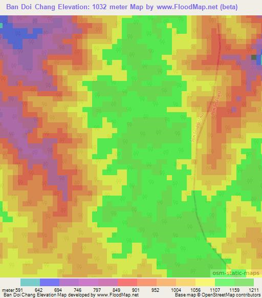 Ban Doi Chang,Thailand Elevation Map