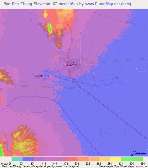 Ban Dan Chang,Thailand Elevation Map
