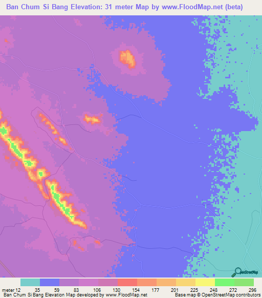 Ban Chum Si Bang,Thailand Elevation Map