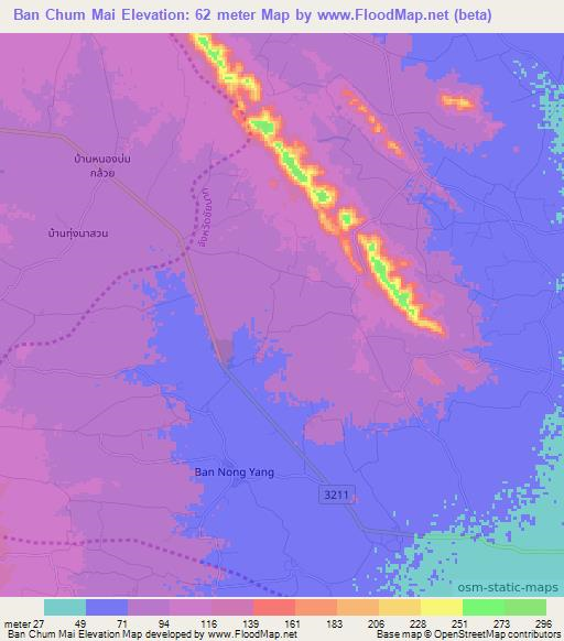 Ban Chum Mai,Thailand Elevation Map