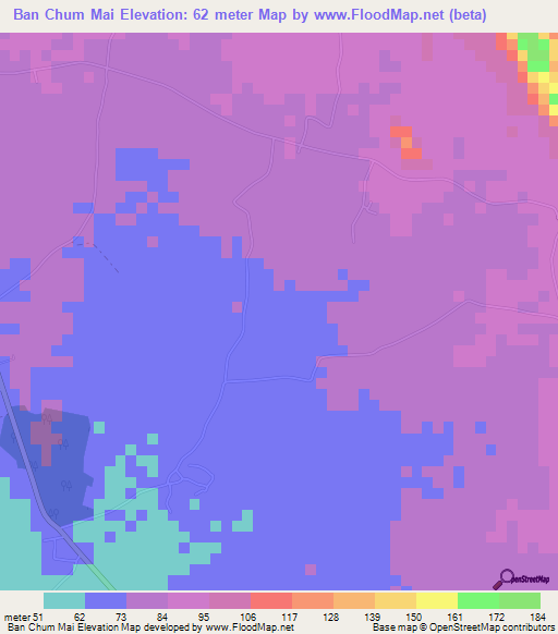 Ban Chum Mai,Thailand Elevation Map