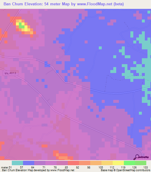 Ban Chum,Thailand Elevation Map