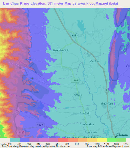 Ban Chua Klang,Thailand Elevation Map