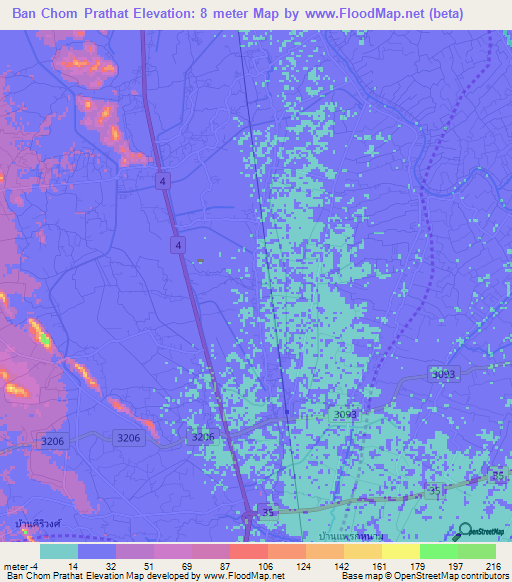 Ban Chom Prathat,Thailand Elevation Map