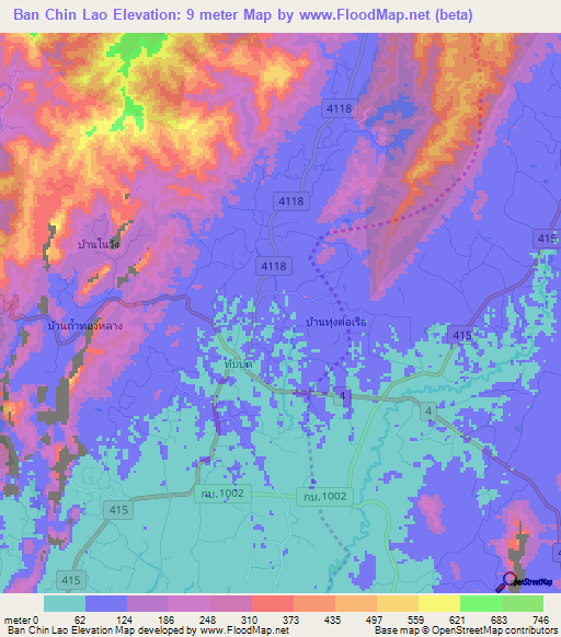 Ban Chin Lao,Thailand Elevation Map