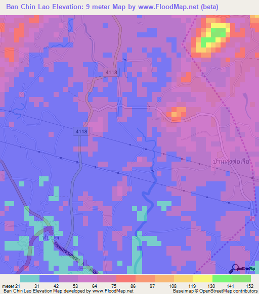 Ban Chin Lao,Thailand Elevation Map