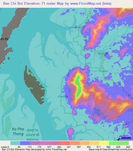 Ban Chi Boi,Thailand Elevation Map