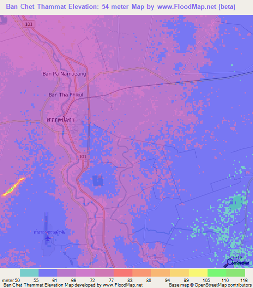 Ban Chet Thammat,Thailand Elevation Map